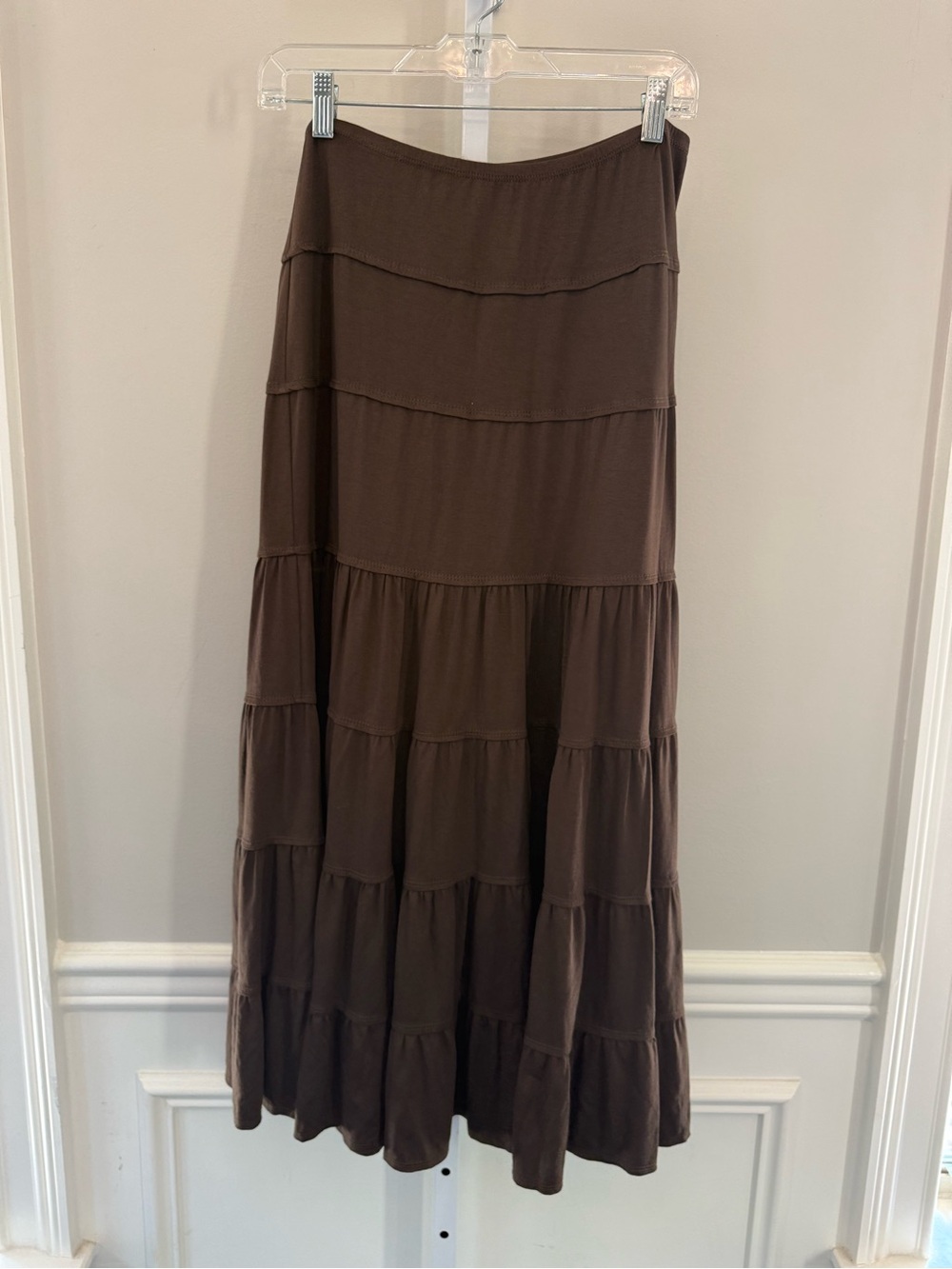 Max Studio Specialty Tiered Maxi Skirt in Brown